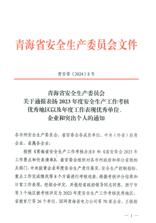 喜報！2023年度安全生產(chǎn)工作優(yōu)秀企業(yè)和突出個人名單揭曉！